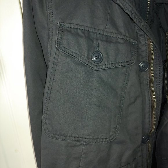 Abercrombie Charcoal Military Quilted Hoody Winter Jacket - Zip & Pull String - Picture 5 of 15